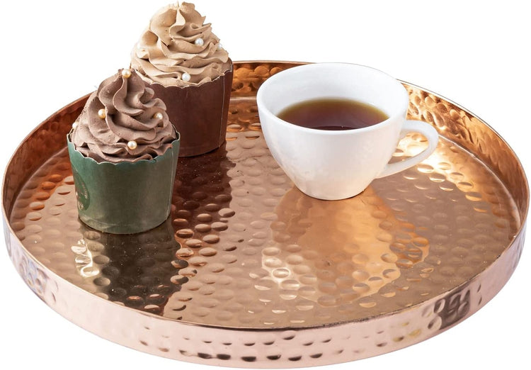 Hammered Copper Round Tray, Aluminum Plated Serving Display Platter and Vanity Tray-MyGift