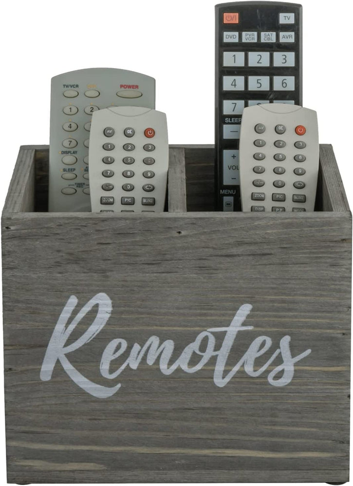 2 Slot Vintage Weathered Gray Wood Remote Control Holder Caddy, Media Storage Box-MyGift