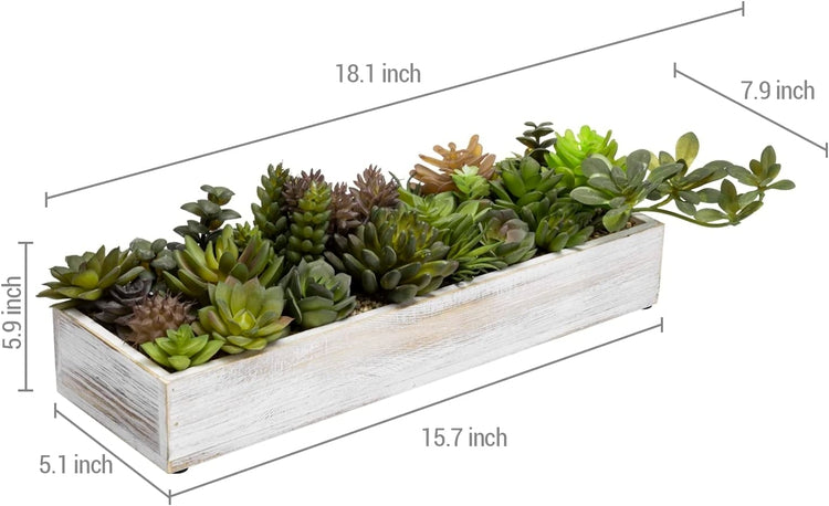 15 Inch Whitewashed Wood Faux Succulents Centerpiece, Weathered Wooden Planter Box, Artificial Plants Arrangement-MyGift
