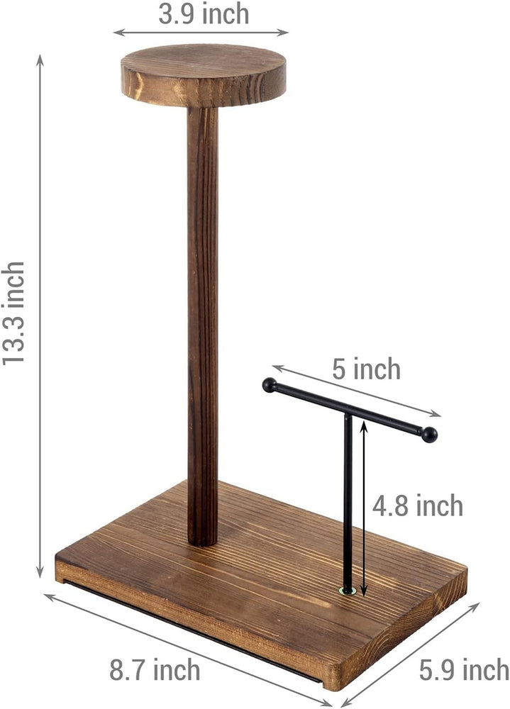 Burnt Wood Hat Rack with Black Metal Wire Jewelry Stand, Tabletop Vanity Display for Watches, Bracelets, Earrings-MyGift