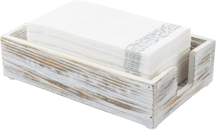 White Washed Solid Wood Bathroom Paper Towel Holder, Napkin Dispenser Vanity Toiletry Tray-MyGift