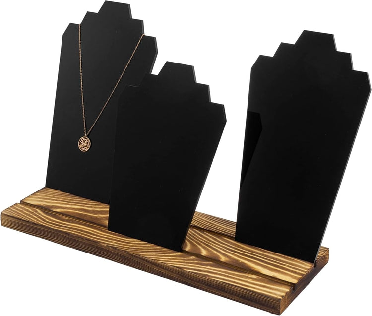 Black Acrylic Multi Necklace Holder w/ Burnt Solid Wood Base, Jewelry Stand-MyGift