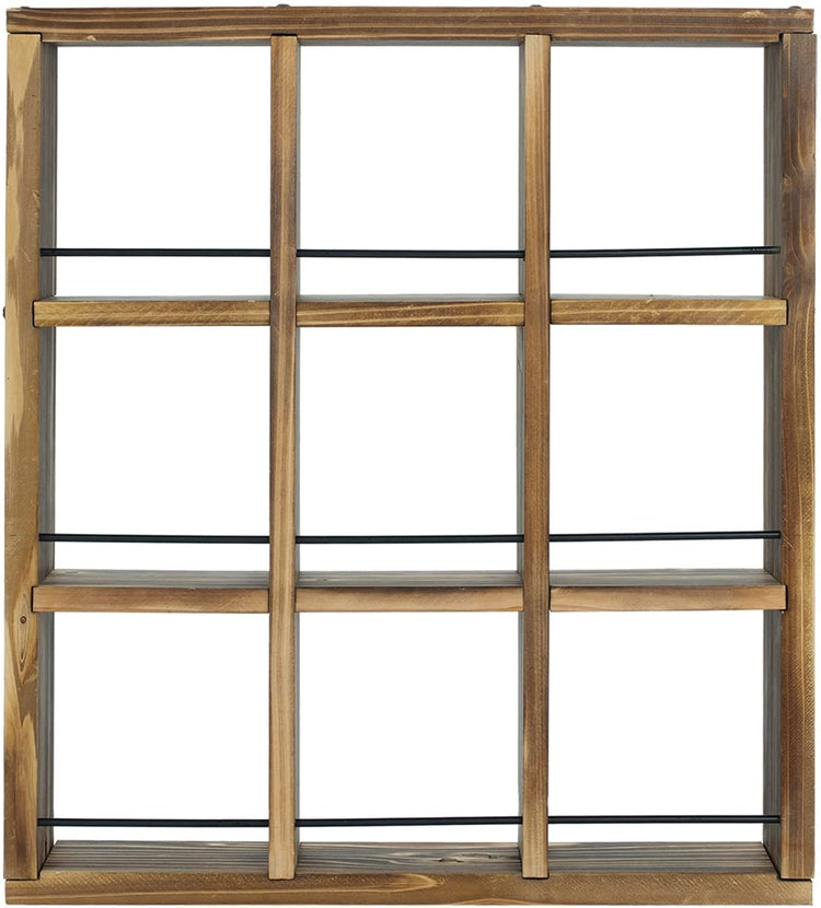 Wall Mounted Coffee Mug Display Rack, Rustic Burnt Wood Collectible Travel Mug Cup Holder Shadow Box Shelf-MyGift