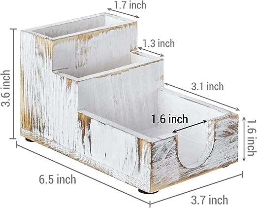 Sticky Note Compartment White Washed Wood Desktop Sticky Note Holder 2 Pen Compartments, Desk ...