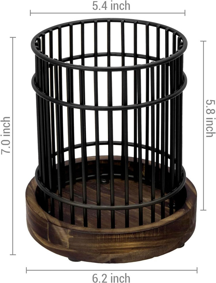 Black Metal Wire Kitchen Utensils Crock, Countertop Round Basket Style Cooking Tools Holder-MyGift