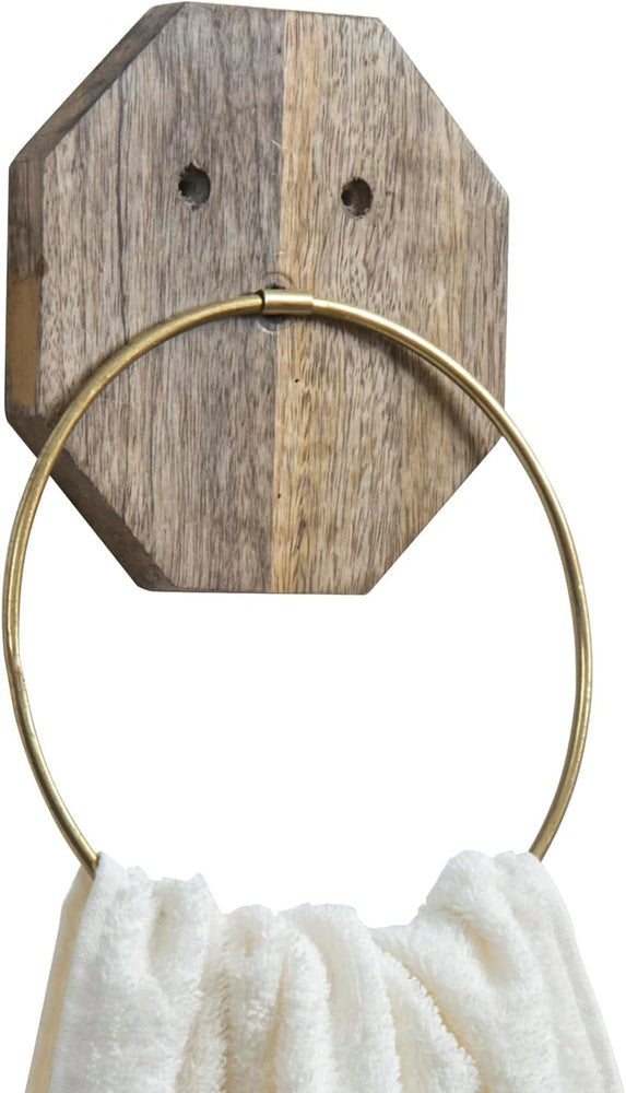 Wall Mounted Hand Towel Holder with Brass Tone Metal Wire Ring, Towel Rack-MyGift