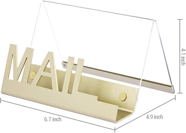 Deluxe Modern Clear Acrylic Mail Sorter Letter Holder with Decorative Brass Tone Metal Base-MyGift
