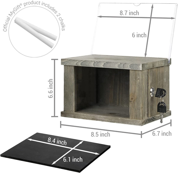 Set of 2, Gray Wood Lockable Suggestion Box, Donation Box with Removable Chalkboard and Acrylic Sign Holder-MyGift