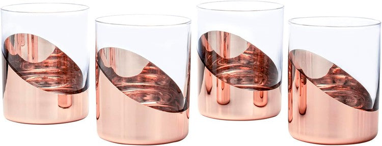 Copper Cocktail Glasses, Angled Dipped Design Lowball Whiskey Rocks Drinking Glass, Set of 4-MyGift