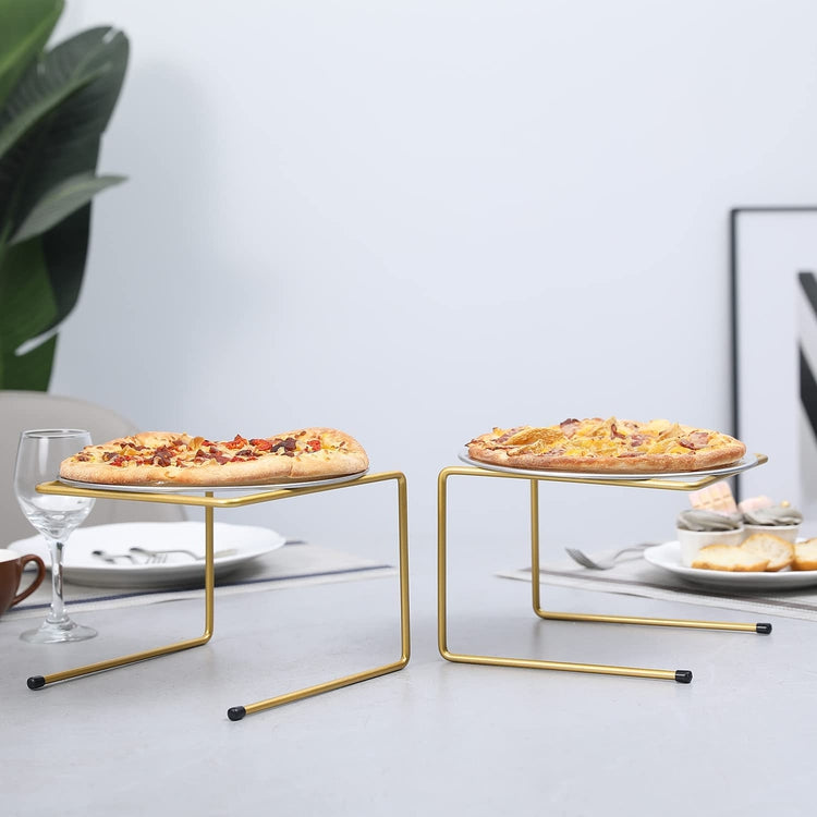 Brass Metal Pizza Table Stands, Tabletop Pizza Pan Riser Food Platter Tray and Display Rack, Set of 4-MyGift