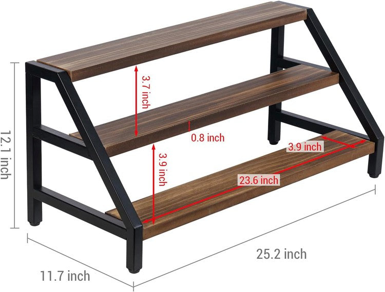 Tabletop 3 Tier Black Metal and Brown Wood Storage Rack, Wine Bottle Rack-MyGift
