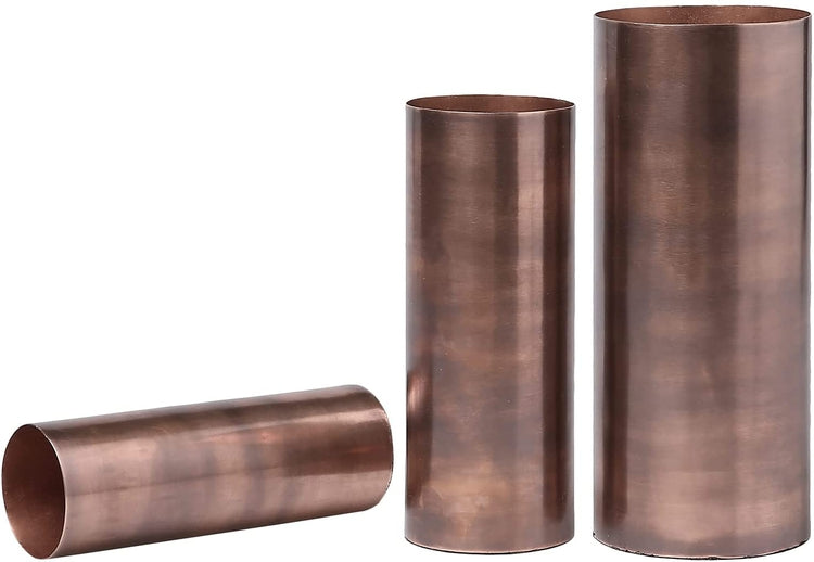 Set of 3, Tall Vintage Copper Tone Metal Cylinder Flower Vases-MyGift