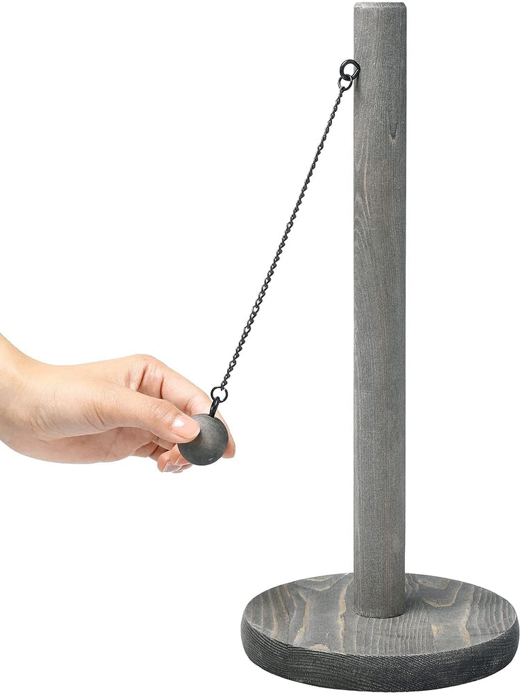 Gray Wood Tabletop Paper Towel Holder Dispenser Rack with Wooden Ball Weight-MyGift