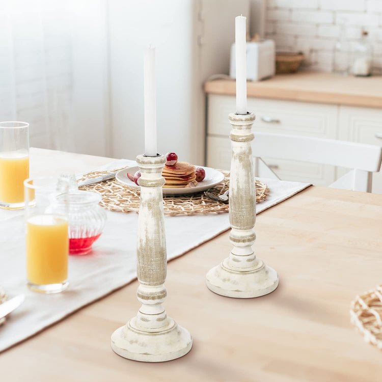 Set of 2, Wood Taper Candle Holder with Roman Column Shape-MyGift