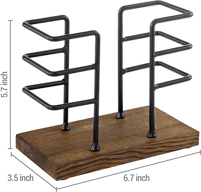 Freestanding Rustic Napkin Holder with Burnt Brown Wood and Industrial Black Metal Geometric Design-MyGift