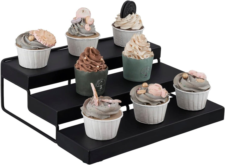 3 Tier Black Metal Cupcake Holder, Dessert Display Riser Stand for Mini Cake Pastry Muffins-MyGift