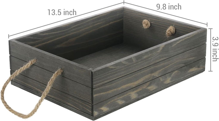 Gray Wood Storage Bin with Rope Handles, Weathered Country Wooden Crate, Open Top Box Pallet Produce Basket-MyGift