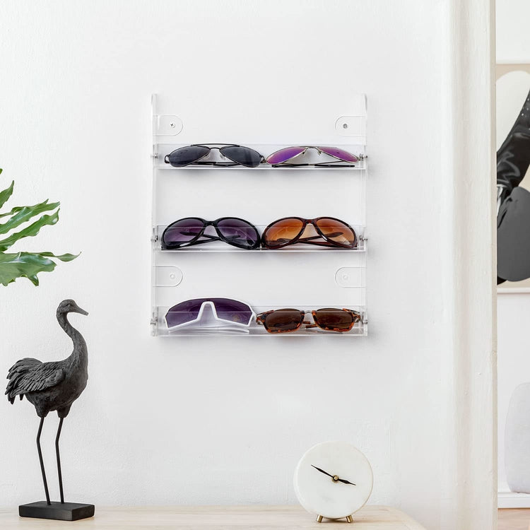 Clear Acrylic Wall Mounted 3 Tier Sunglasses, Glasses Holder Retail Quality Display Shelf Rack-MyGift
