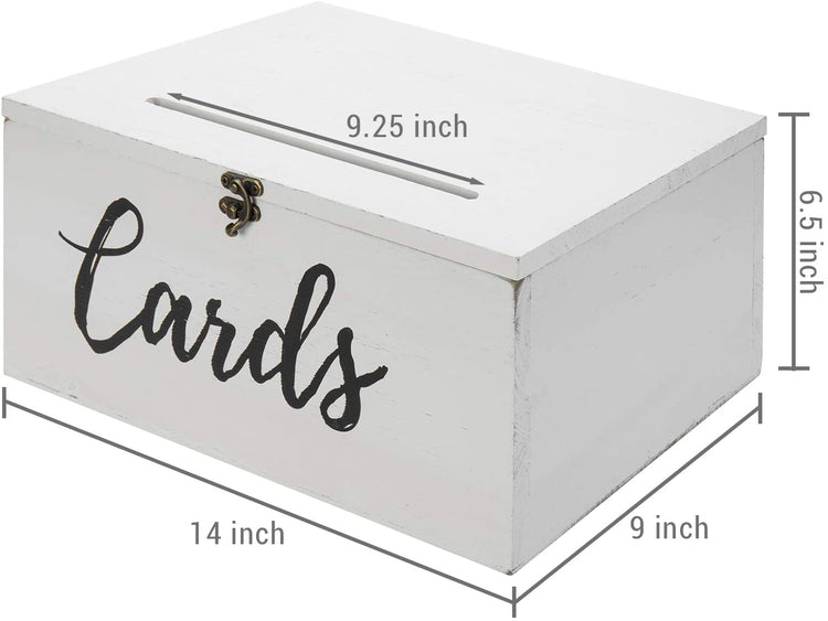 JUXYES Vintage Wedding Card Box with Lock, Solid Wood Antique Wedding Card Holder with Acrylic Lid, Retro Decorative Party Cards Wedding Cards