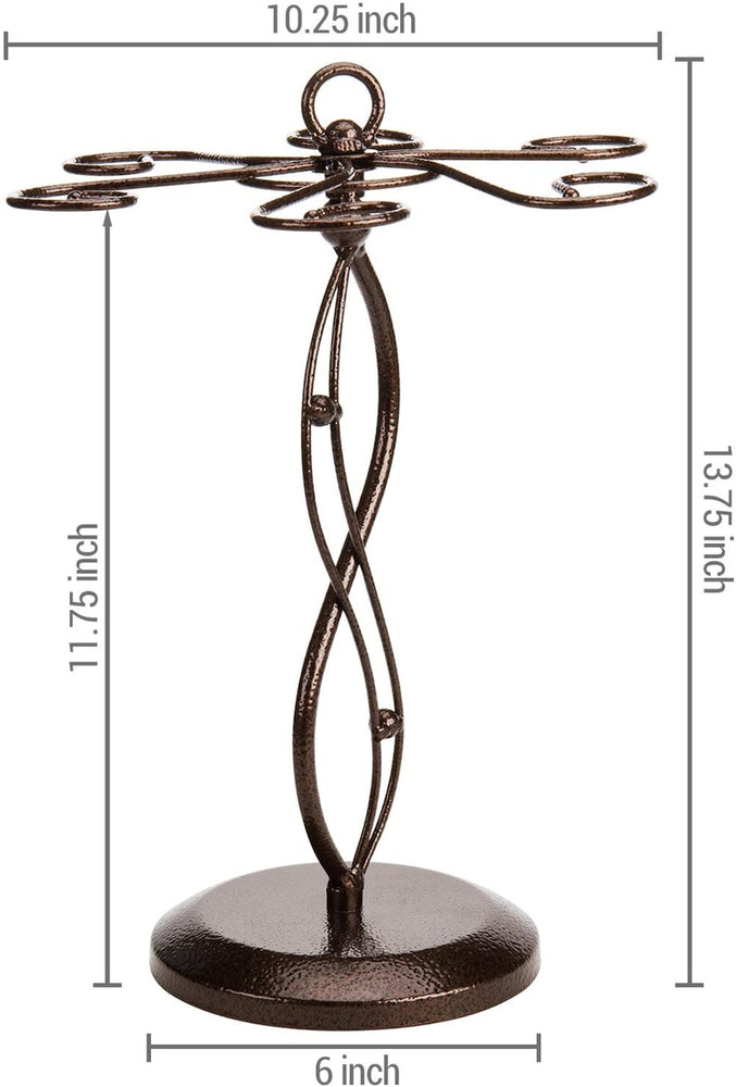 Bronze Metal Scrollwork Tabletop Stemware, Wine Glass Rack with 6 Hooks-MyGift