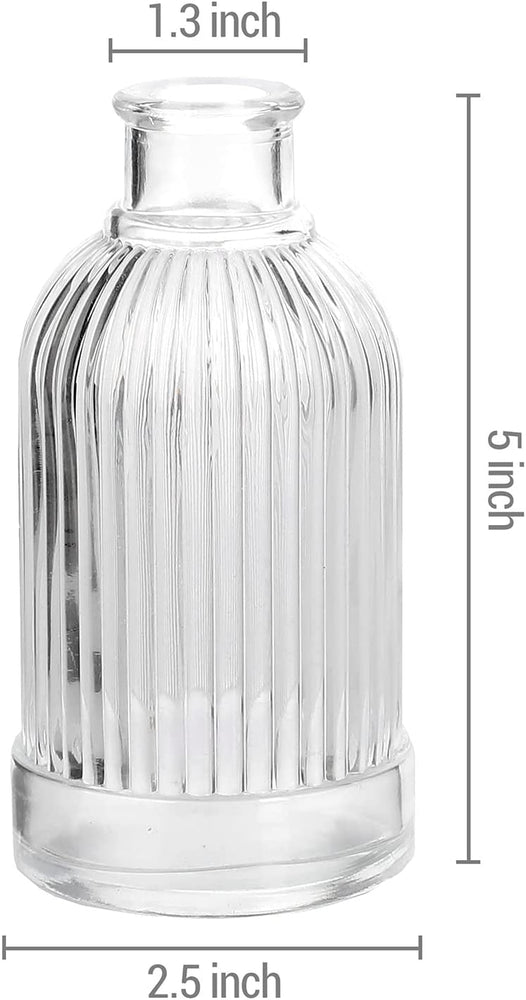Set of 2, Embossed Clear Glass Reed Diffuser Bottles Rounded Miniature Flower Vases with Vertical Ribbed Textured Design-MyGift