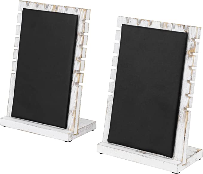 Whitewashed Wood Necklace Display with Black Padded Mat on Removable Board, Tabletop Bracelet Easel Rack, Set of 2-MyGift