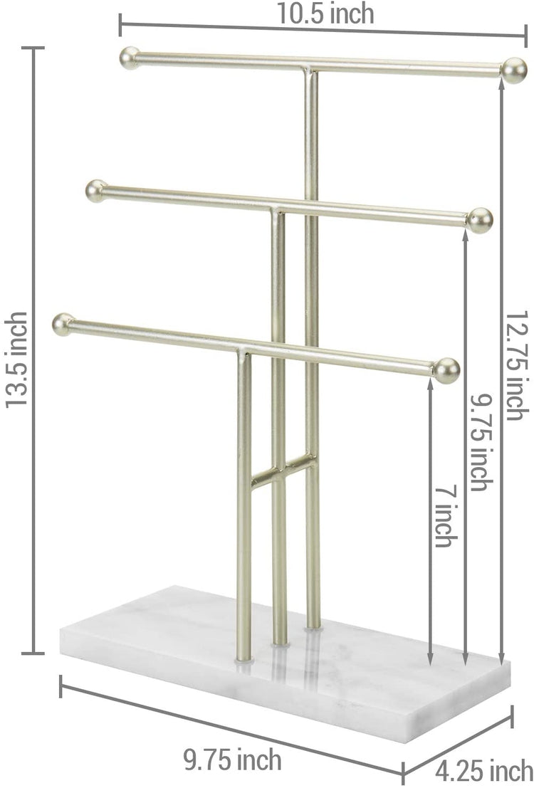 Metal Necklace Display Stand with Stone Base, Brass-Tone-MyGift