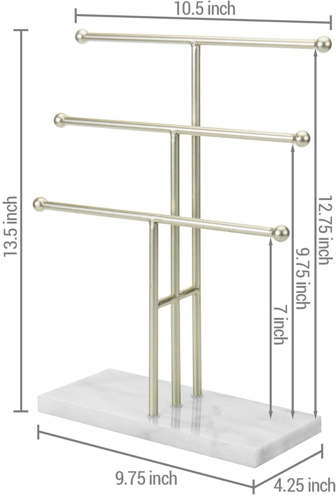 Metal Necklace Display Stand with Stone Base, Brass-Tone-MyGift
