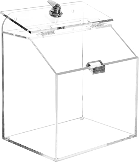 Clear Acrylic Countertop/Wall Mounted Tip Box with Lock, Key, Removable Sign Holder and Chalkboard Sign-MyGift