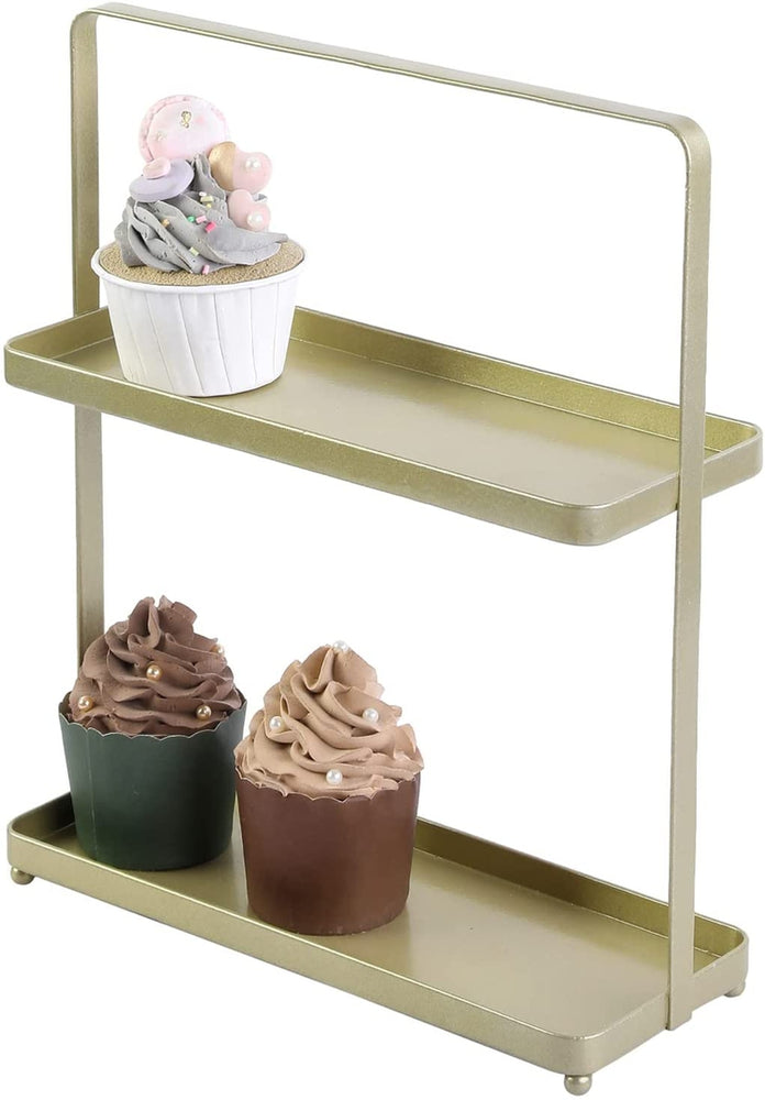2 Tier Brass Metal Wire Cupcake Stand, Decorative Dessert and Appetizer Display Tray-MyGift