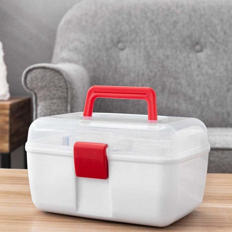Clear Top First Aid or Arts & Craft Portable Storage with Removable Tray, Family Emergency Kit Travel Case