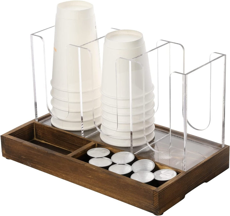 Coffee Station Organizer with 3-Slot Cup or Lid Holders and Multiuse Tray, Clear Acrylic Breakfast Caddy-MyGift
