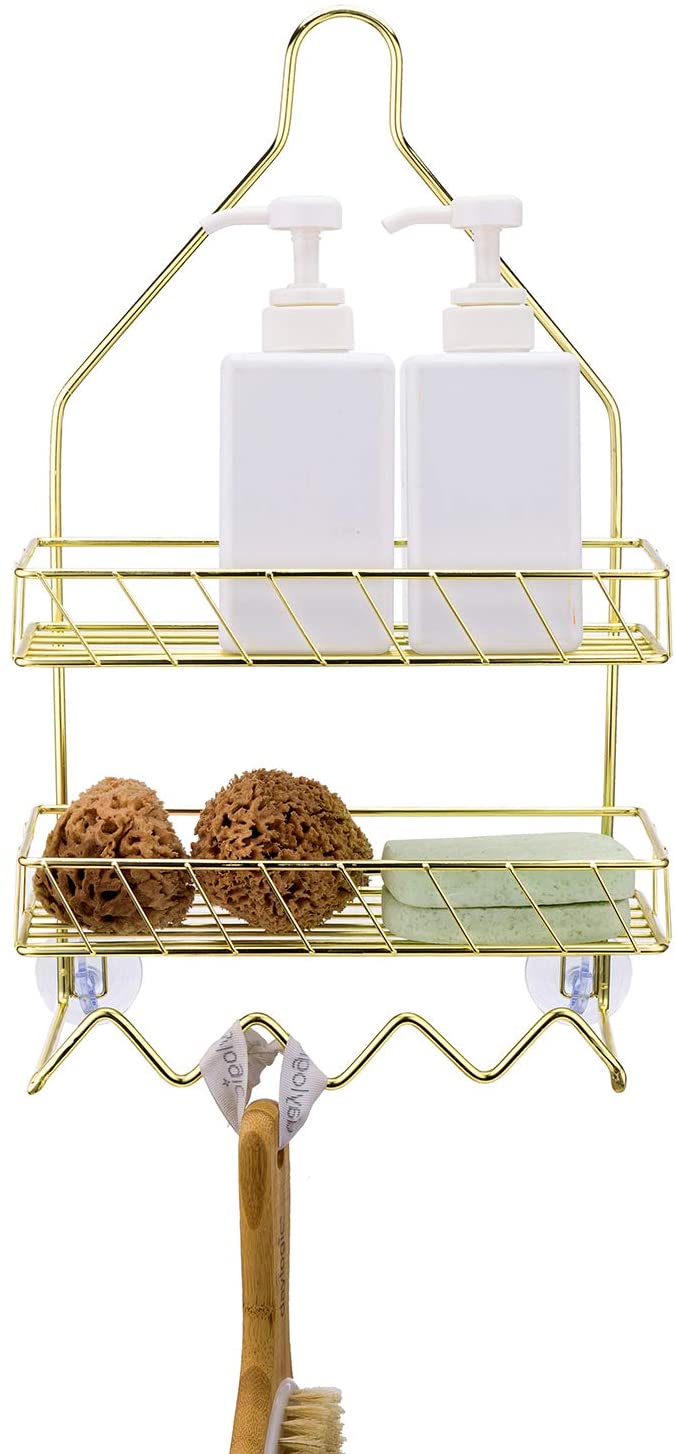 MyGift Brass Plated Metal Over The Shower Head Caddy