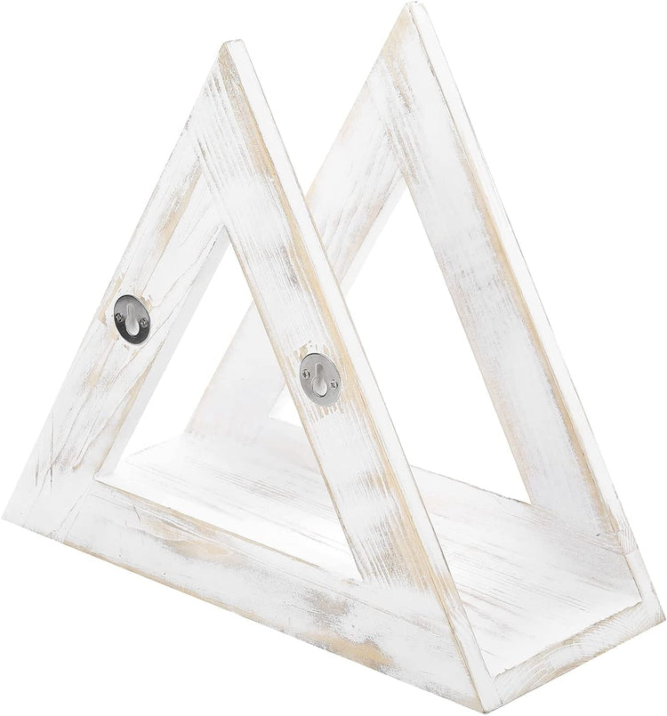 Whitewashed Wood Vinyl Record Storage Shelf, Album Display Holder Ledge, Wall Mounted Triangle Media Rack-MyGift
