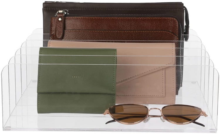 Clear Acrylic Wallet Organizer for Women and Men, 5 Section Divided Purse and Clutch Holder Retail Display-MyGift