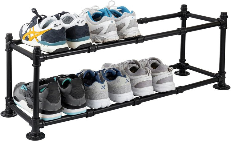 Stream Line Shoe Rack Tiered Matte Black Metal Pipe Freestanding Expanding Shoe Rack, Custom ...