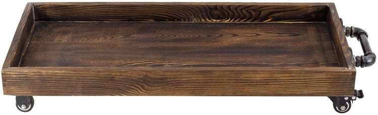 30-Inch Rustic Wood Rolling Boot Tray with Metal Pipe Handles-MyGift