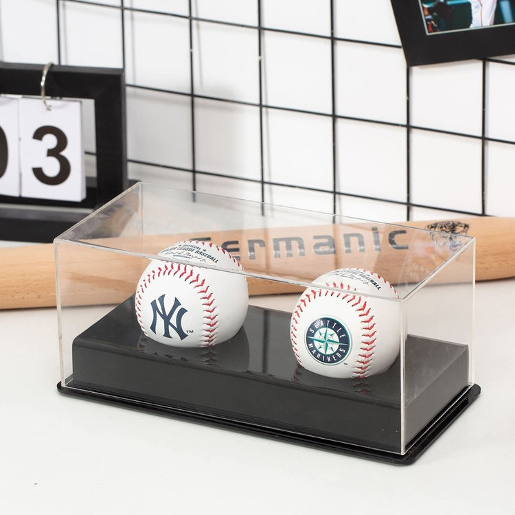 Premium Clear and Black Acrylic Tabletop 2 Baseball Holder Display Case for Collectible Balls-MyGift
