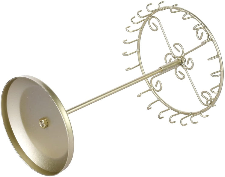 13-Inch Brass Metal Rotating Necklace Holder Organizer, Bracelet Holder Jewelry Tree Stand with 24 Hooks-MyGift