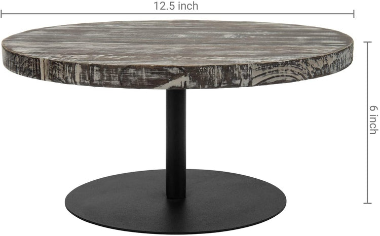 12-Inch Round Torched Wood and Black Metal Server Dessert, Cake Stand-MyGift