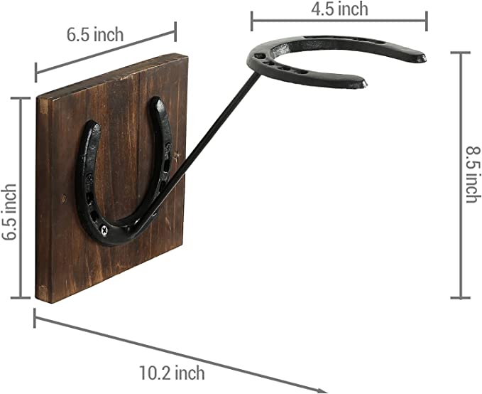 Vintage Burnt Wood Cast Iron Horseshoe Design Western Style Cowboy Hat, Hat Rack, Set of 2-MyGift