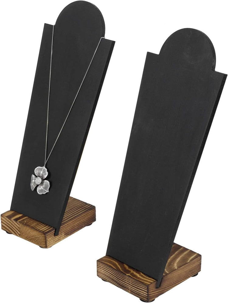 Set of 2, Black Necklace Easel Stand with Detachable Burnt Wood Base, Tabletop Neck Form Jewelry Holder Display Rack-MyGift