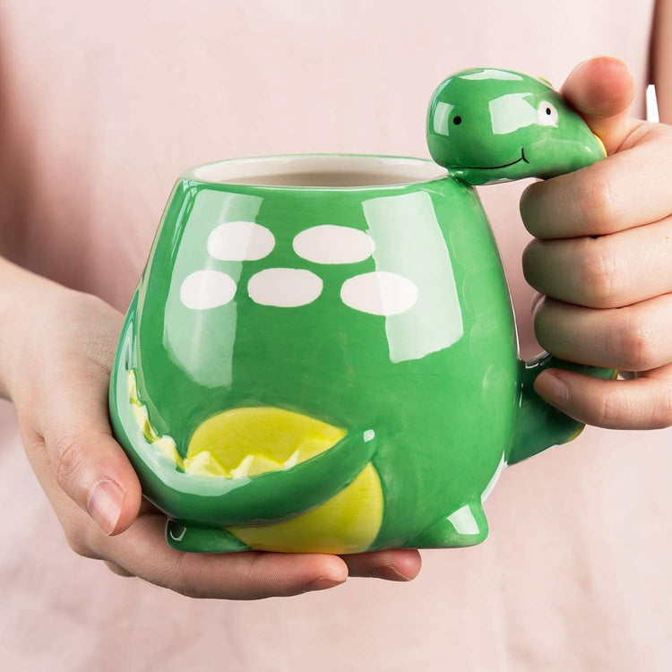 Adorable Deep Green Brontosaurus Dinosaur Cartoon Ceramic Coffee Mug-MyGift
