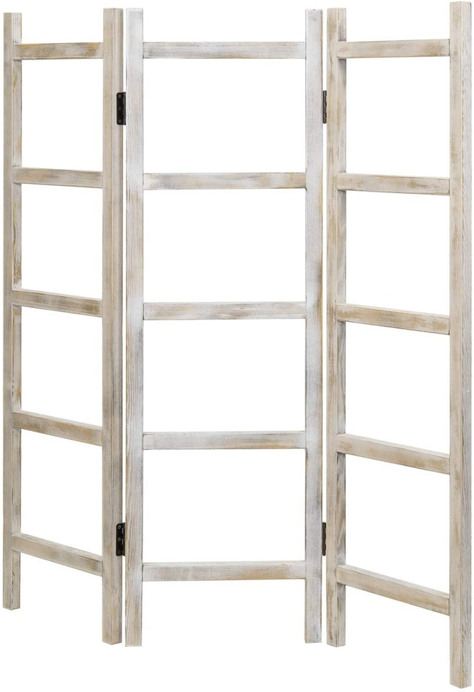 3-Panel Vintage Whitewashed Wood Ladder Style Blanket & Towel Rack-MyGift