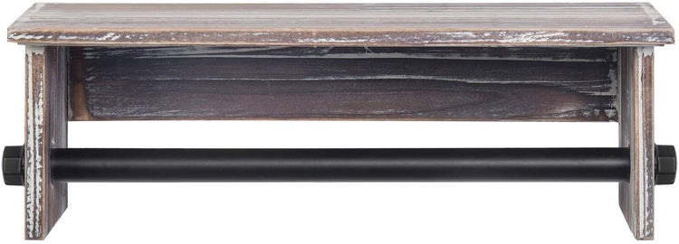Industrial Metal Pipe Hanging Rack with Rustic Torched Wood Shelf-MyGift