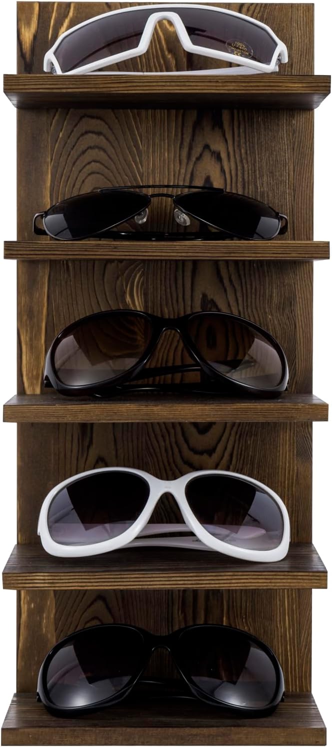 5 Tier Wood Sunglasses Holder Rack, Wall Mounted Eye Glasses Storage Organizer-MyGift