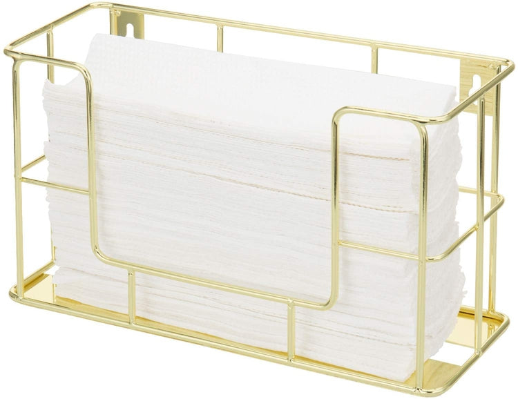Brass Tone Metal Wire Commercial Wall Mounted or Tabletop Paper Folded Towel Dispenser Rack-MyGift