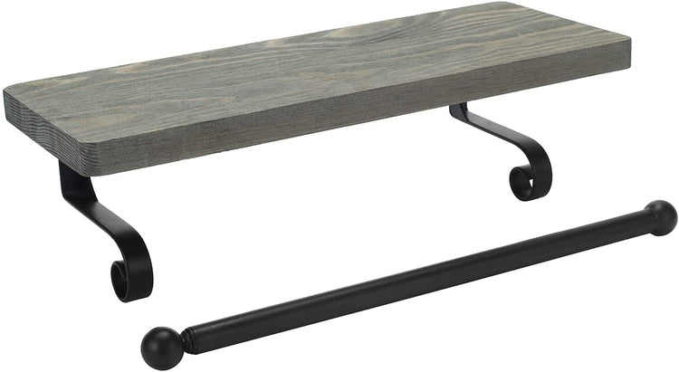 Gray Wood and Matte Black Wall Mounted Kitchen Paper Towel Holder