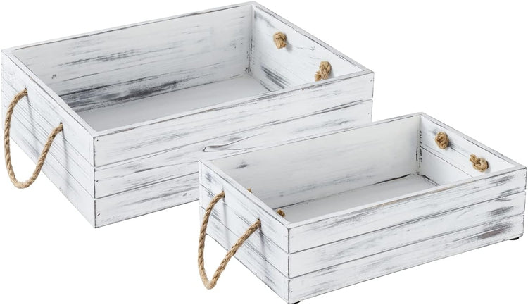 Distressed Wood Nesting Boxes, Storage Crates w/ Handles, Set of 2, Gr