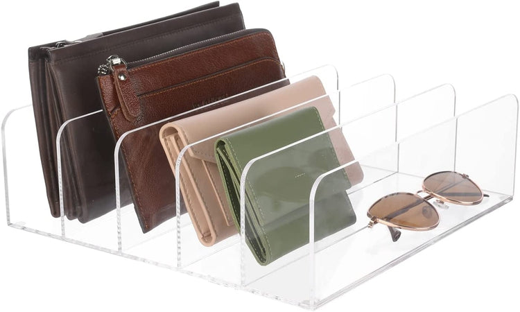 Clear Acrylic Wallet Organizer for Women and Men, 5 Section Divided Purse and Clutch Holder Retail Display-MyGift